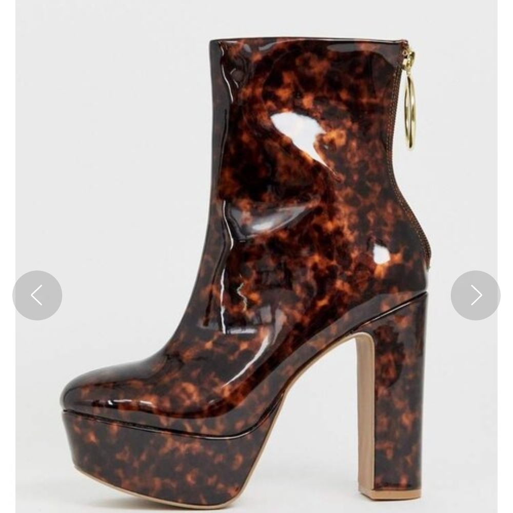Stylish Patent Torti Brown Platform Ankle Boots